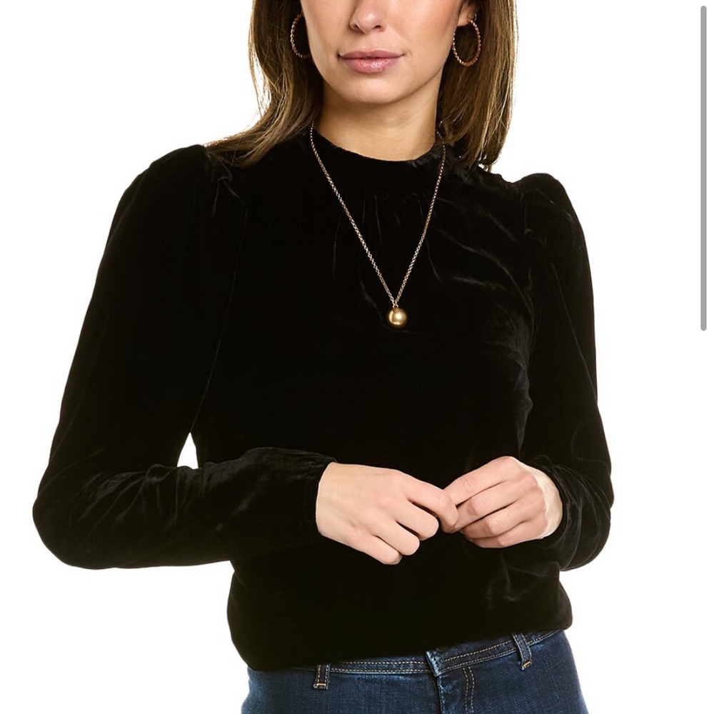 Boden Mutton Sleeve Velvet Top in Black, Size 20-22